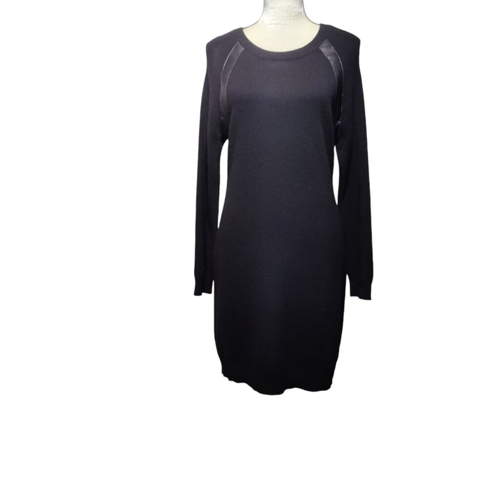 Wythe NY Women's Sz M Black 100% Cashmere Leather Long Sleeve Sheath Dress Soft